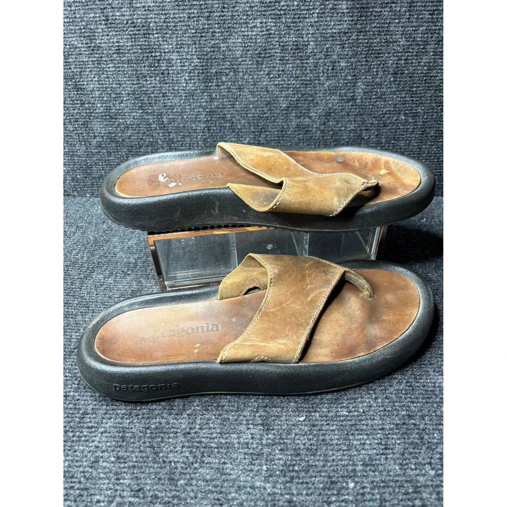 Patagonia Mens Brown Leather Flip Flop Sandals Thong Comfort Size 12 5456